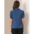 thumbnail image 3 of DARING DIVA Women's Button Down Sheer Short Sleeve Point Collar Work Shirt  S Dark Blue, 3 of 6