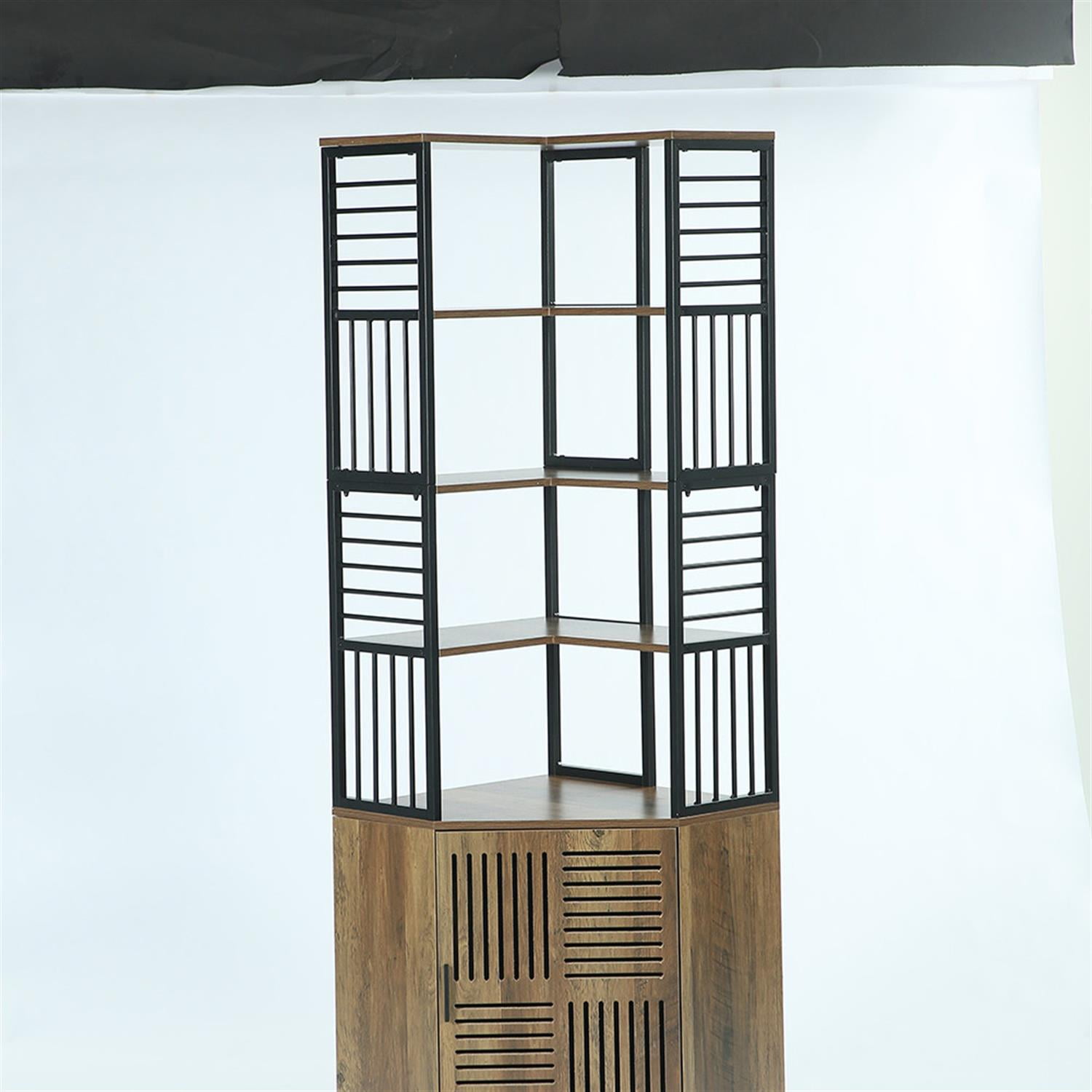 Demi Bonn 77" Corner Shelf, Industrial Bookshelf Display Shelving Unit Storage Cabinet for Home Living Room, Office, Brown