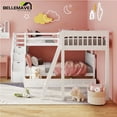thumbnail image 2 of BELLEMAVE L-Shaped Bunk Beds Twin over Full Size, Triple Bunk Bed with Storage Stairs, Ladder and Drawers, 3 Bed Bunk Beds(White), 2 of 12