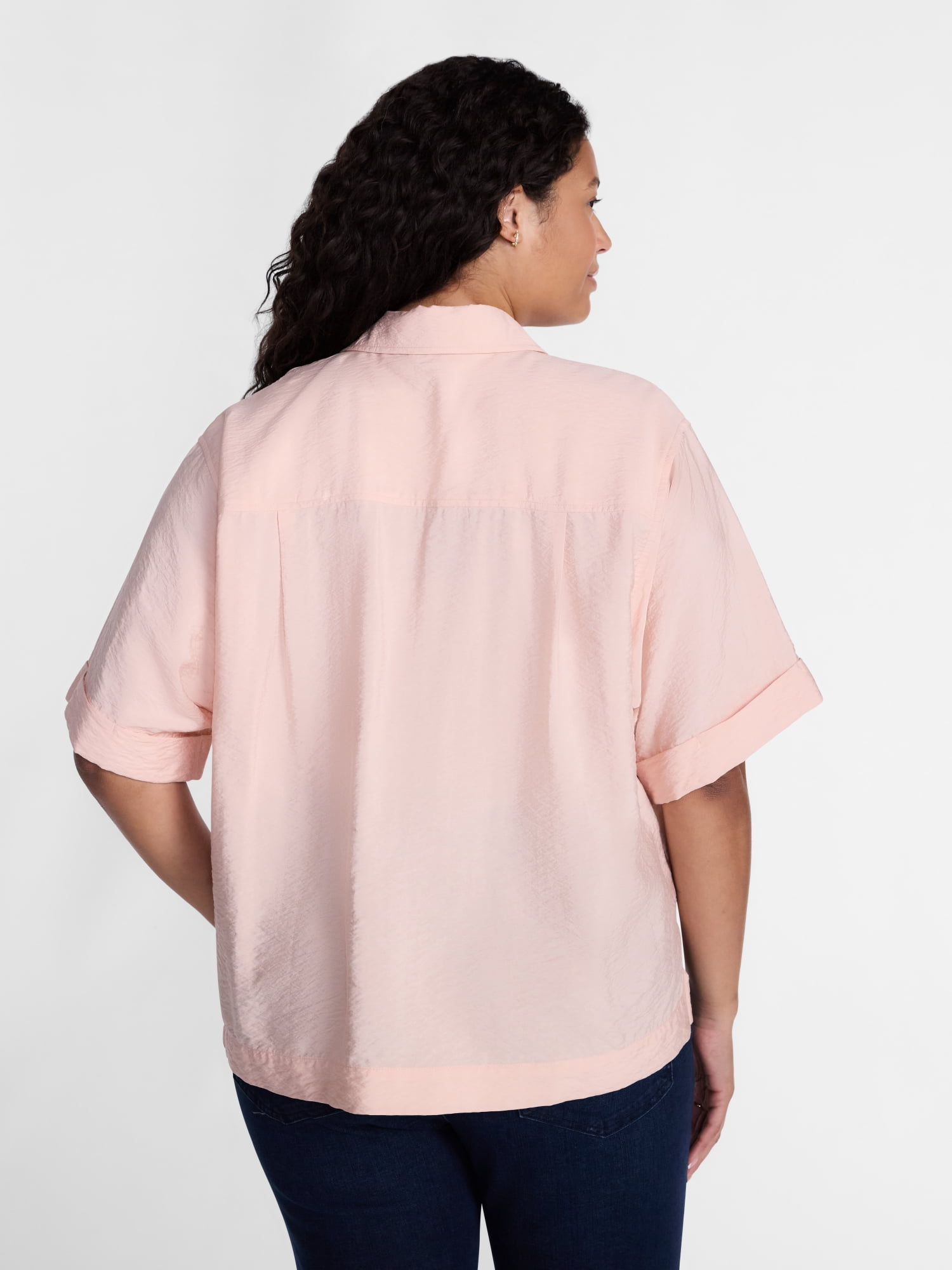 Terra and Sky Women's Plus Collared Short Sleeve Button Front Shirt, Sizes 0X-5X
