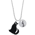 thumbnail image 1 of Delight Jewelry Acrylic Sitting Black Cat with Crystal Eyes Silvertone Script Initial Disc - J - Charm Necklace, 20"+3", 1 of 4