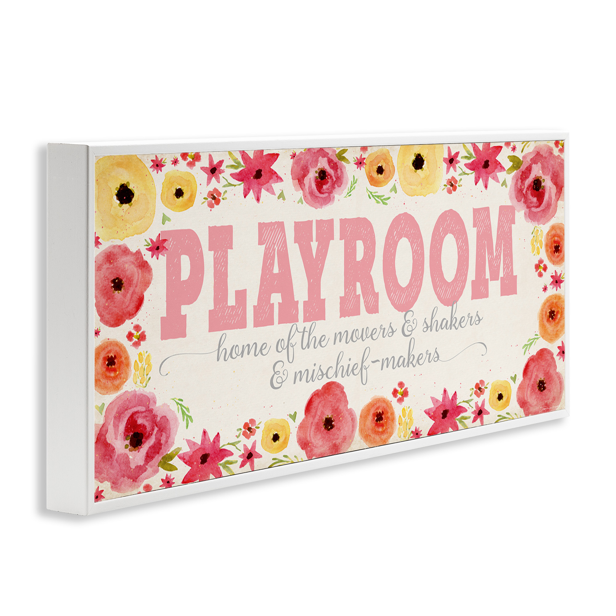 Stupell Industries Playroom Of Mischief Makers Pink Art for Kids Painting White Framed Art Print Wall Art, 24 x 10
