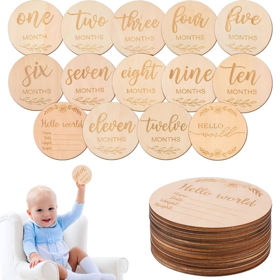 CCOCC 1 Set Baby Monthly Milestone Marker Discs Wooden Round Blocks Growth Cards Special Moment Photo Props