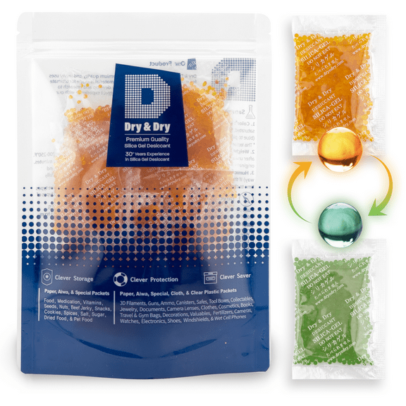 10 Gram [27 Packs] "Dry & Dry" Premium Orange Indicating Silica Gel Packets - Rechargeable