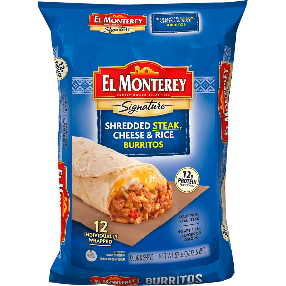 El Monterey Signature Shredded Steak & ThreeCheese Burritos, 60 Oz, 12