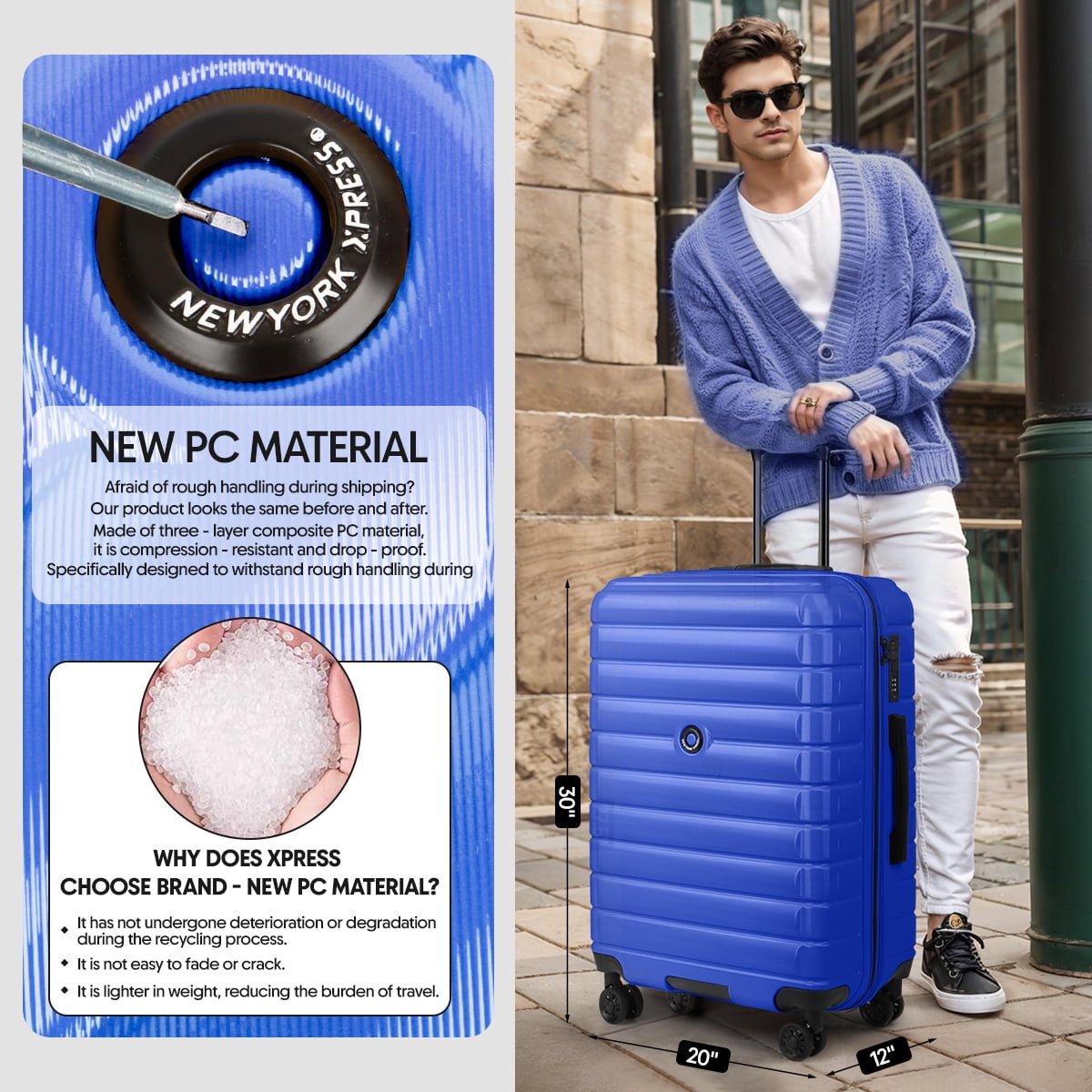 29 Inch Hardshell Large Checked Luggage for Travel,Lightweight Expandable Suitcsae with Spinner Wheels and TSA Lock,LA13601-Blue