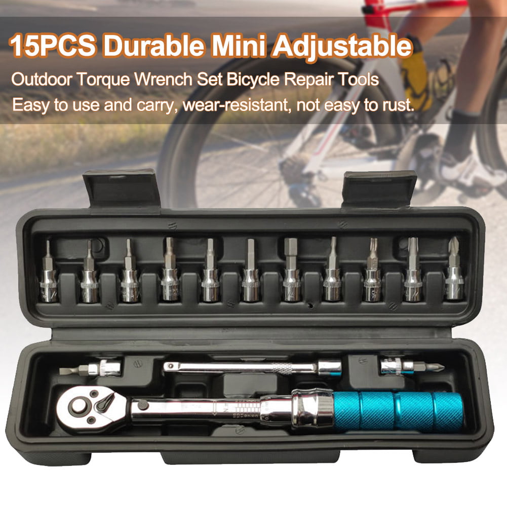 15pcs Durable Mini Adjustable Outdoor Torque Wrench Set Bicycle Repair Tools 