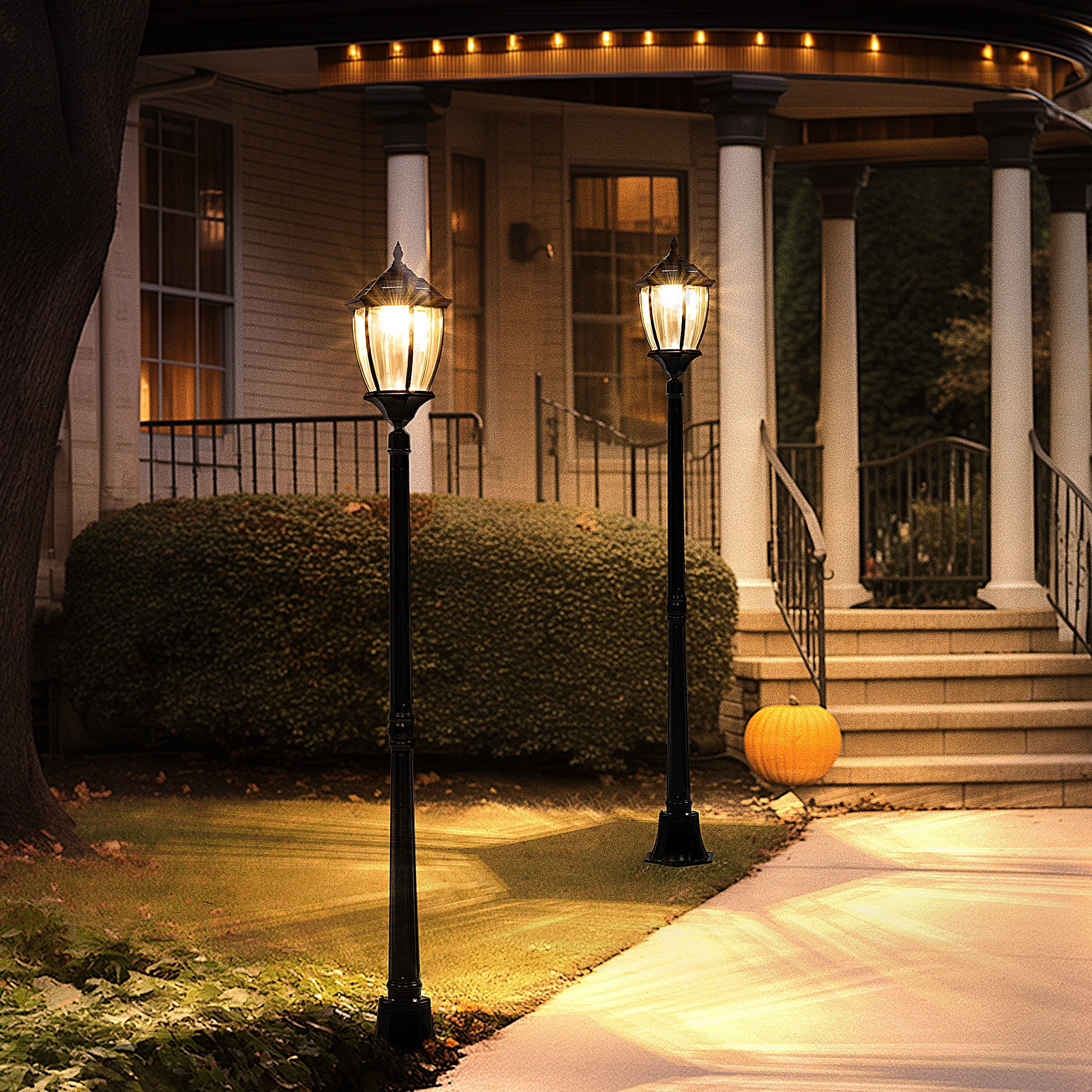 FKHouse 69" Black Metal Outdoor Garden Solar Lamp Post Light, Weather-Resistant