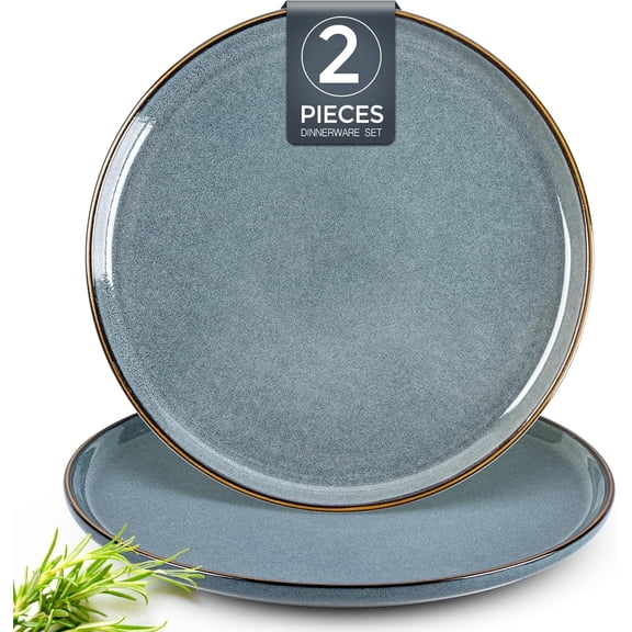 AmorArc Ceramic Dinner Plates Set of 2, 10.5 Inch Large Stoneware Plates for Kitchen, Microwave& Dishwasher Safe, Scratch Resistant-Space Blue