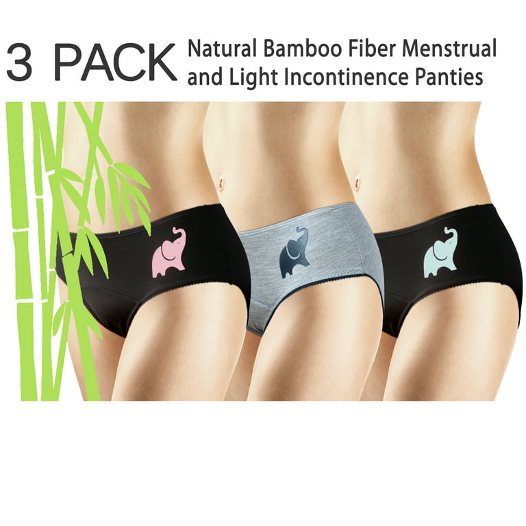 New 3 Pack Natural Bamboo Skin-Friendly Absorbent Menstrual Period Panty  Incontinence - Elephant-MEDIUM