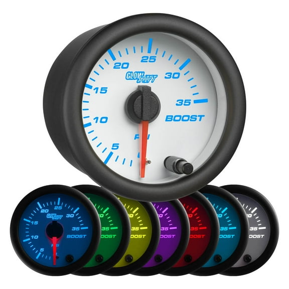 GlowShift | White 7 Color Series 35 PSI Boost Gauge for Cars and Trucks