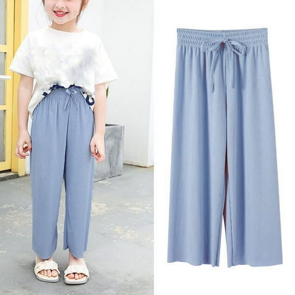 NAISIBABY Girls Pants 6 T, Drawstring Loose Thin Straight Leg Summer Causal Sports Pants Blue(2-14T)