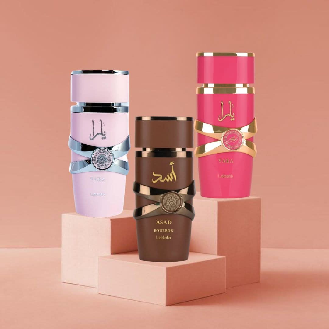 Yara, Yara Candy & Asad Bourbon Eau de Parfum Spray 100ml (3.4 oz) by Lattafa (Bundle)