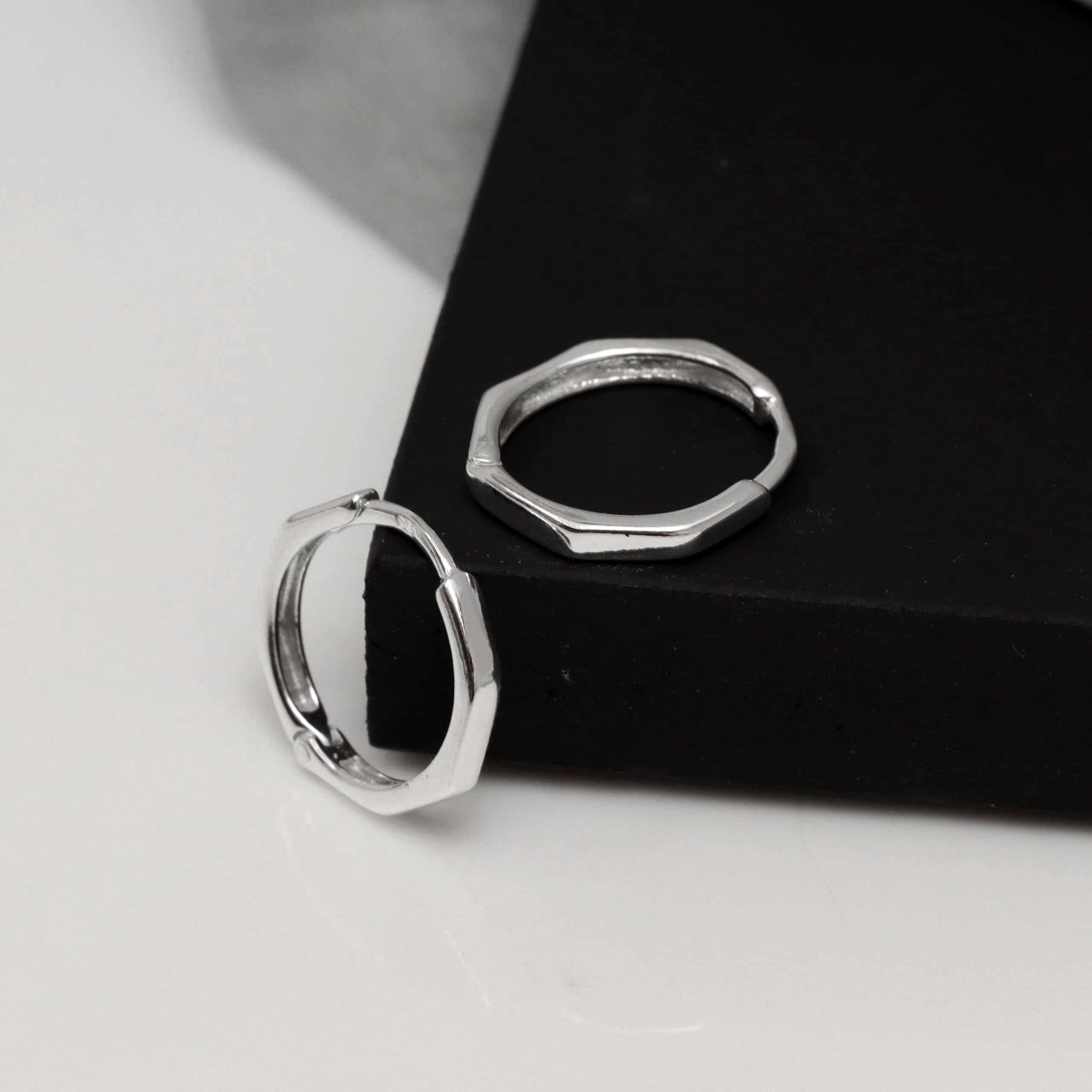 LeCalla Men's 925 Sterling Silver Small Huggies Hoop Earrings | Chunky Cuff Huggie Hoop Earring for Men 15MM