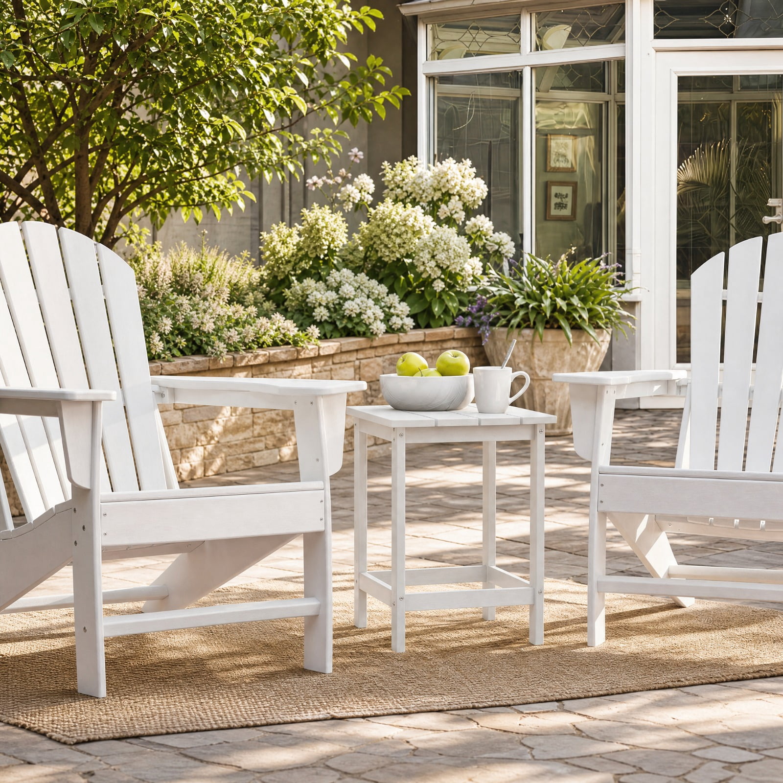 Furnibear 18 Inch Adirondack Outdoor Side Table Set of 2 with Wide Weather Resistant Tops for Patio Garden and Backyard Chairs, White