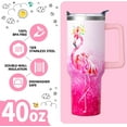 thumbnail image 4 of Flamingo Gifts 40 Oz Tumbler with Handle and Lid Straw, Pastel Aesthetic Stainless Steel Double Walled Vacuum Insulated Cup, Flamingo Lover Birthday Gifts for Women Girls, 4 of 6