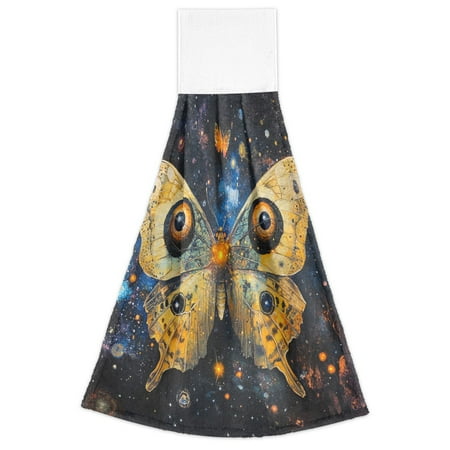 

WOBOGO Star Yellow Butterfly Hand Towel Set of 2 Absorbent for Kitchen and Bathroom With Velcro Hanging Loop 18.2×14in