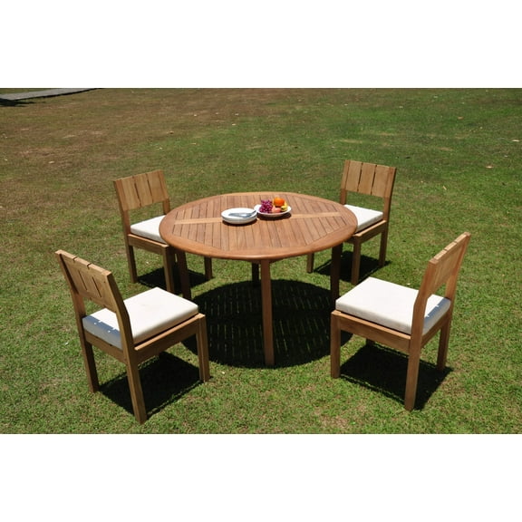 Grade-A Teak Dining Set: 4 Seater 5 Pc: 52" Round Table And 4 Veranda Armless Chairs Outdoor Patio WholesaleTeak #WMVR54