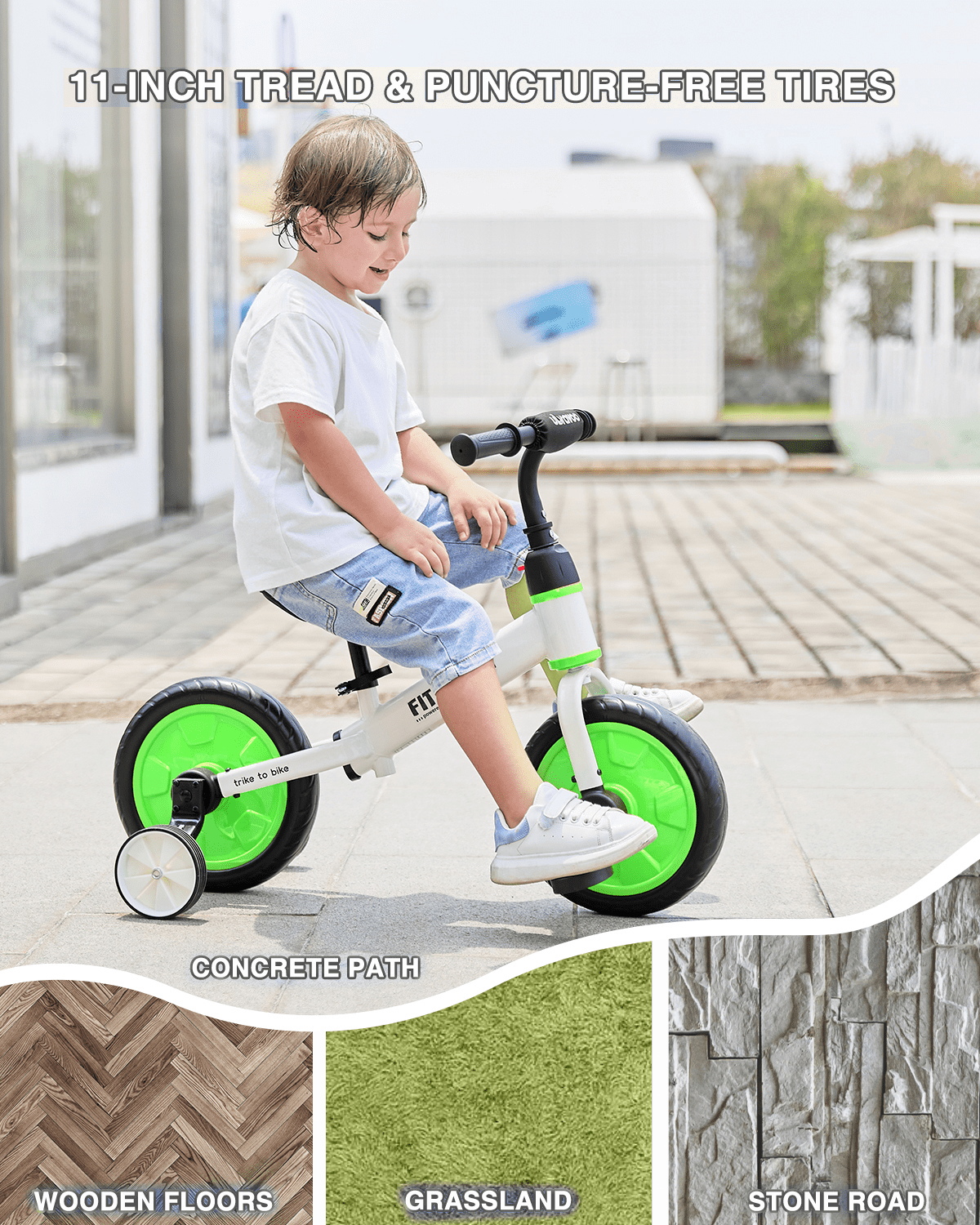 Ubravoo Fit 'n Joy Toddler Balance Bike,4-in-1 Starter Kids Training Bicycle,Rear Single Rod,Blue