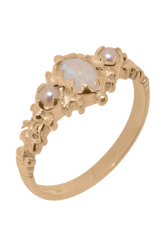 LBG British Made 18k Rose Gold Natural Opal & Cultured Pearl Womens Anniversary Ring - 33 size options - Size 5