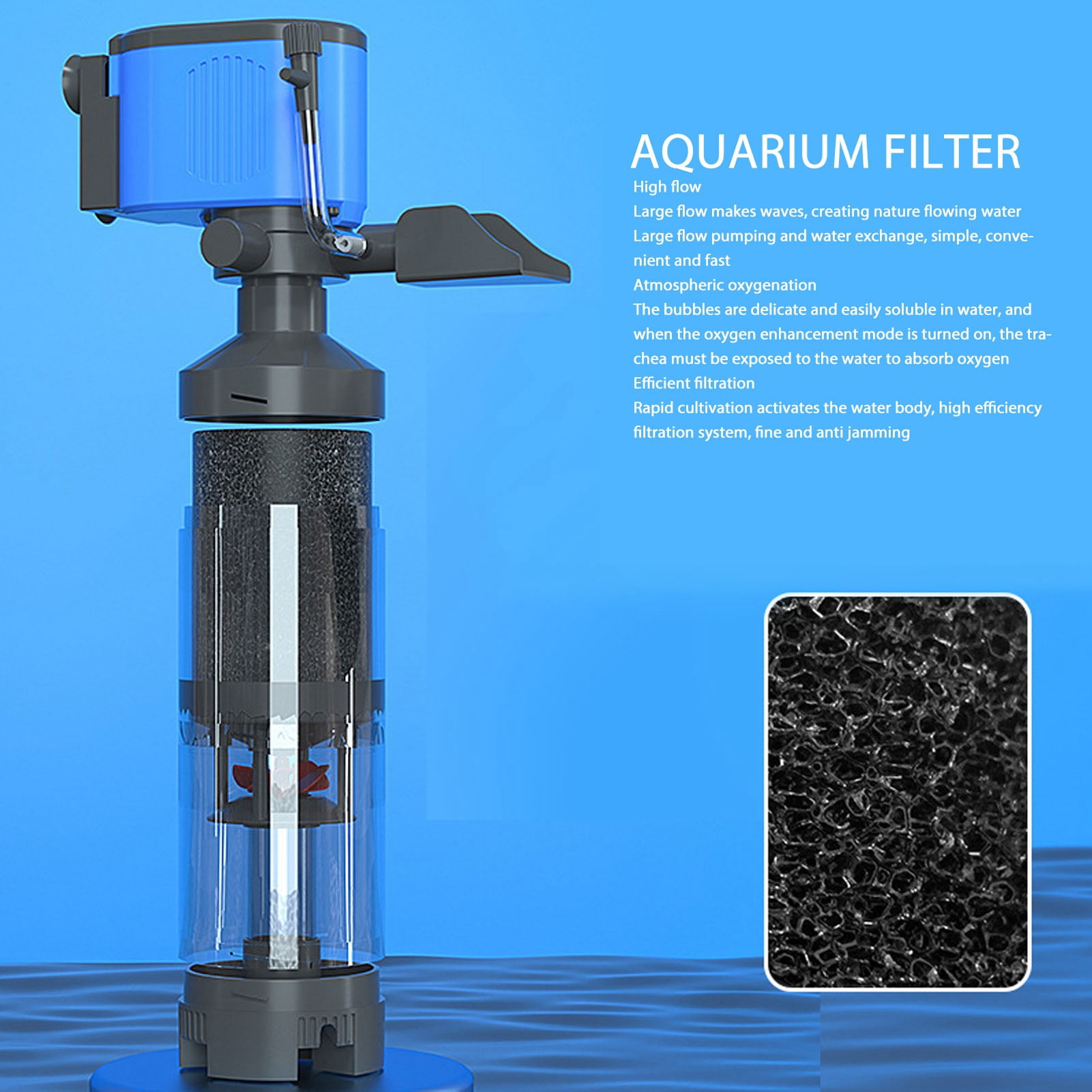 NFTIGB 5-in-1 Aquarium Filter Pump, Quiet Submersible Fish Tank Manure Collection System with 2 Filter Sponges, 15W 110V (7.48 inches / 19 cm)