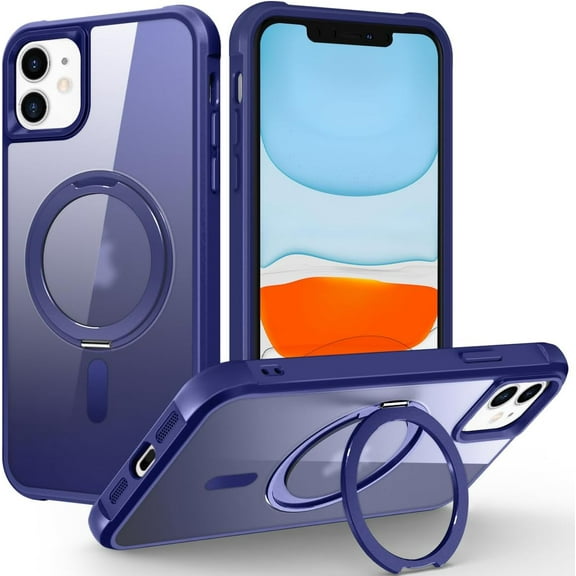 for iPhone 13/14 Case with 360° Rotatable  Ring Stand [Compatible MagSafe] [ Grade Protection] Translucent Matte iPhone 13/14 Phone Cases for Women Men 6.1'', Blue