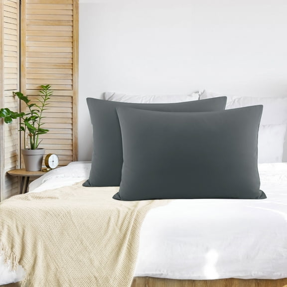 REGALWOVEN Luxury Viscose Derived From Bamboo Pillowcases Set of 2, Wrinkle Free Cooling Pillow Cover with Zipper Closure Dark Gray Standard