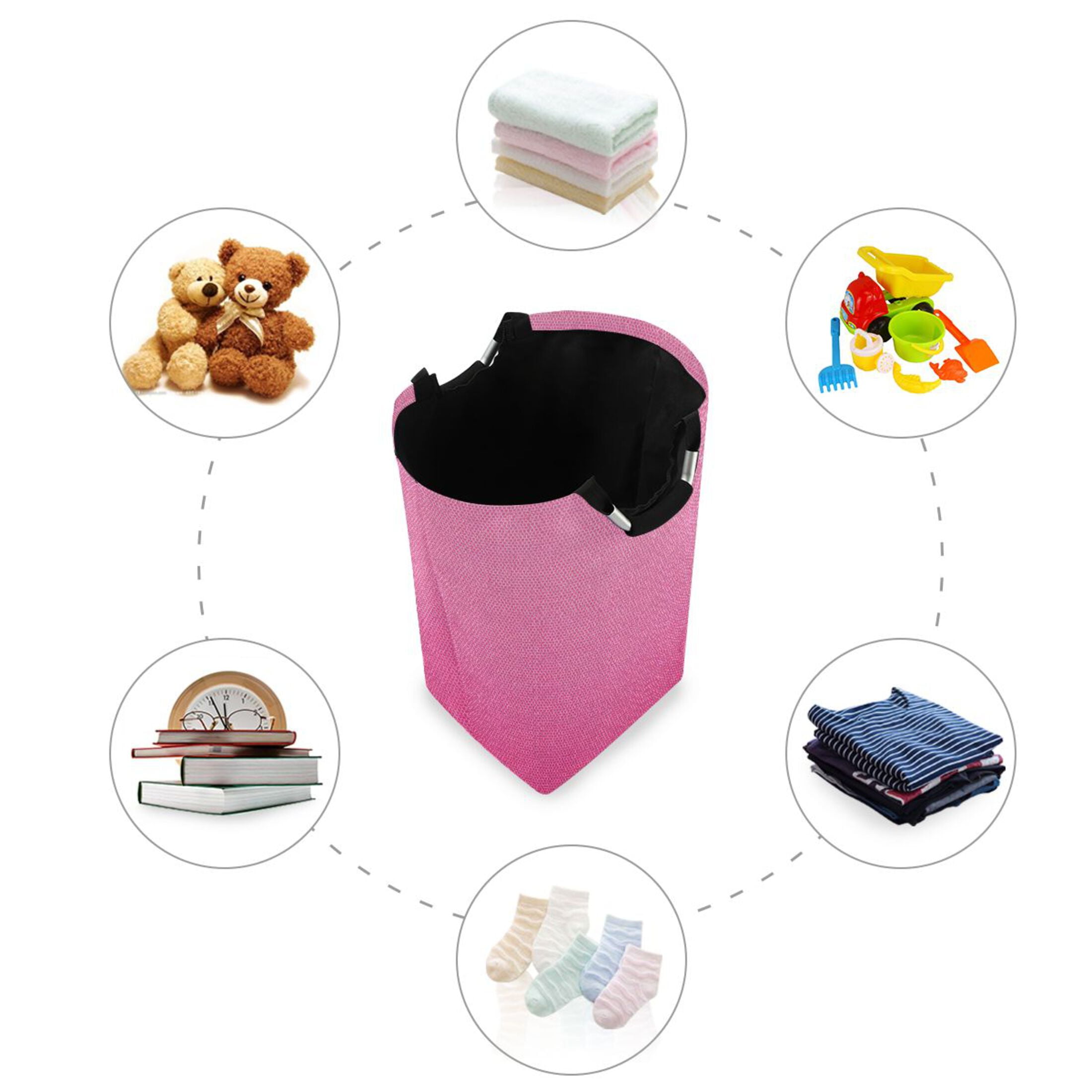 Gradient Pink Fabric Texture Laundry Basket with Handles Foldable Laundry Hamper Freestanding Washing Bin 50L