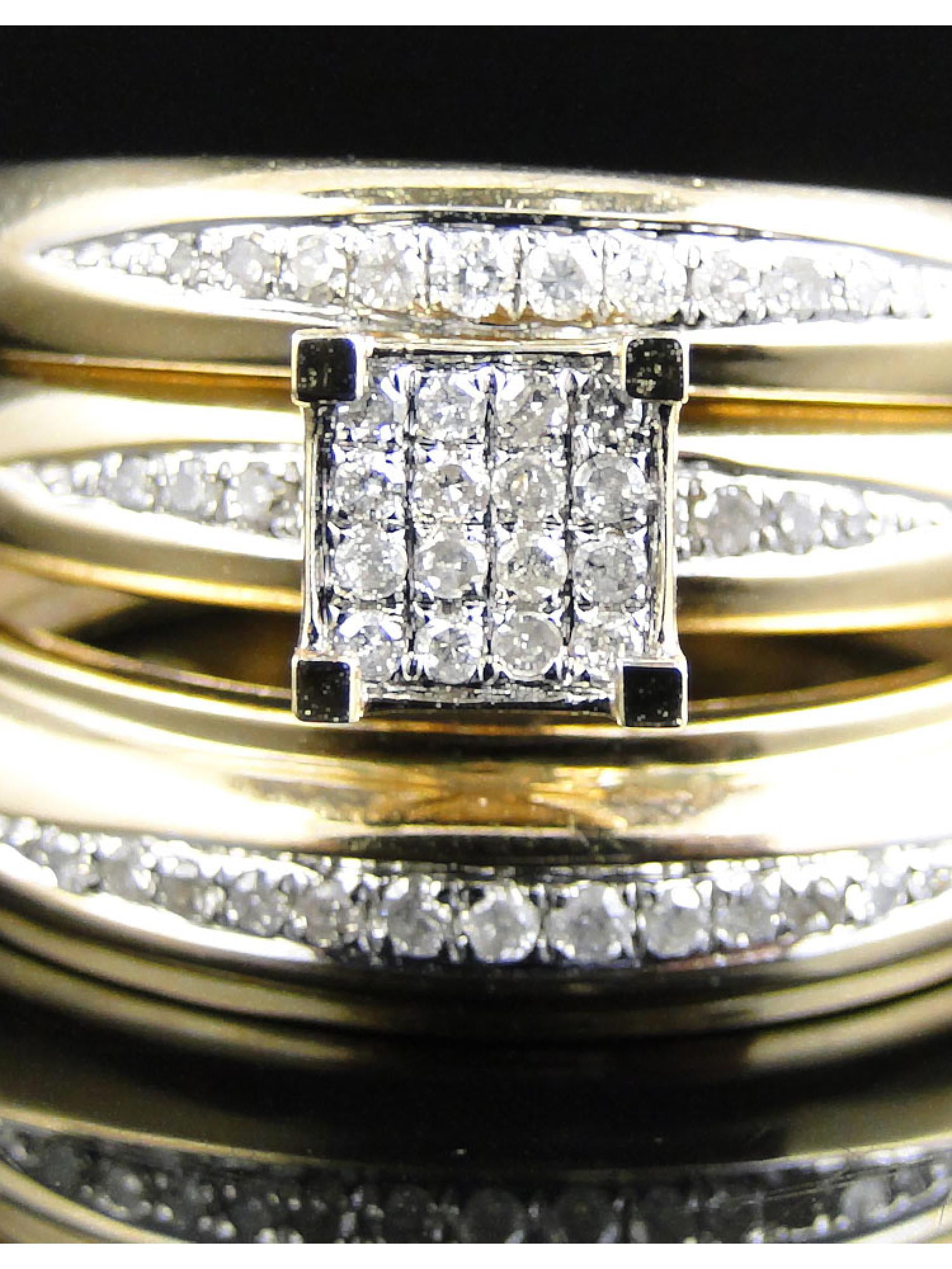 10k Yellow Gold Round Cut Diamond Engagement Bridal Wedding Ring Trio Set 12 Ct 3498