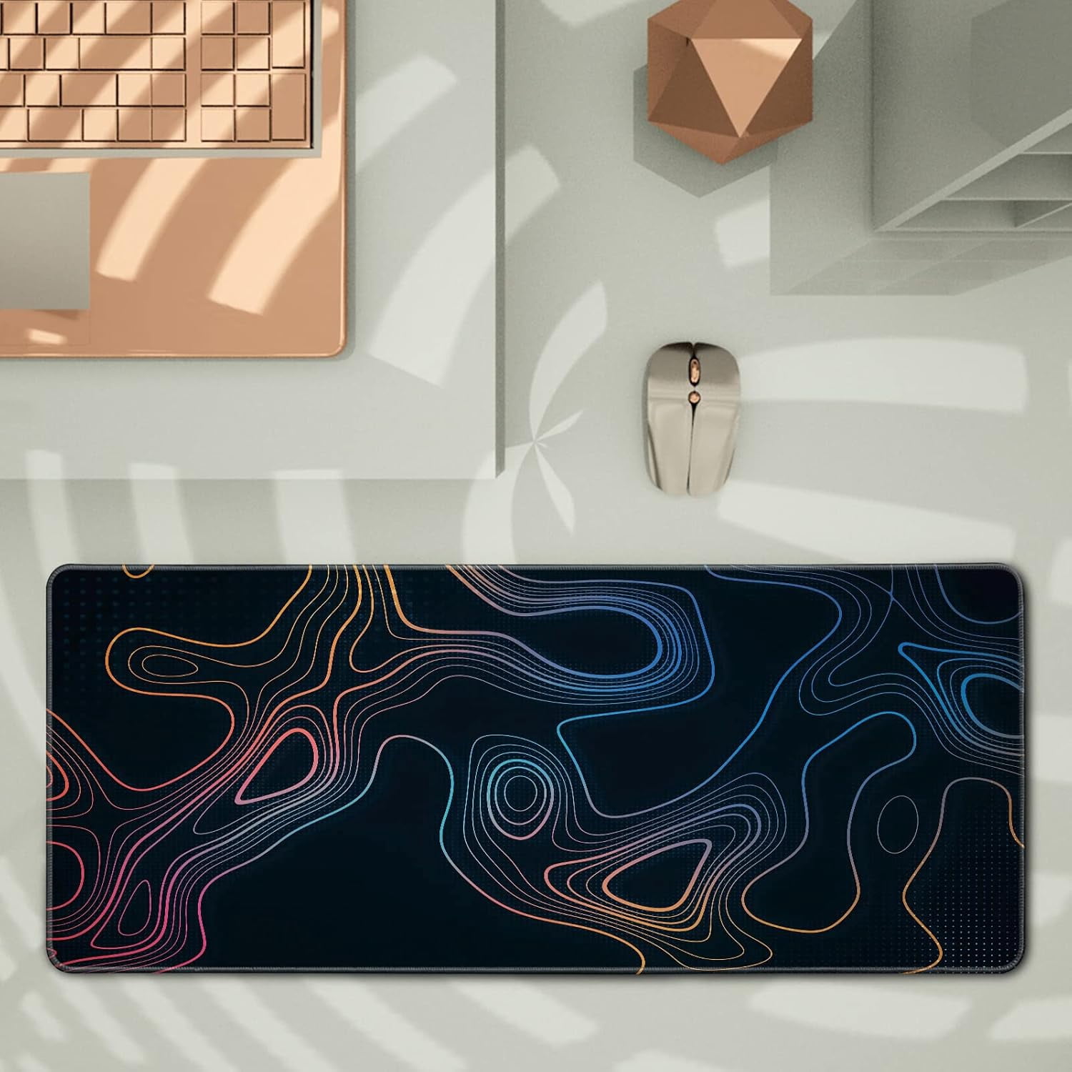 PrimeCook Shop Topographic Contour Map XL Mouse Pad 31.5 x 11.8 Inch Gaming Mousepad Extended Large Mousepad with Nonslip Rubber Base Stitched Edges Laptop Desk Pad Home Office Supplies