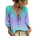 thumbnail image 2 of Womens V Neck 3/4 Sleeve Bohemian Casual Blouses Boho Tops V Neck Casual Vacation Clothes Floral Blouses Work Shirts, 2 of 5