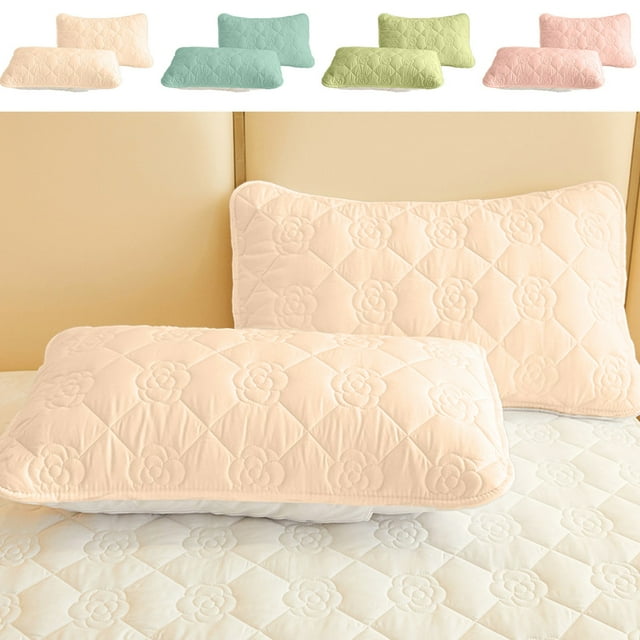Jiaeri Luxury Washed Cotton Pillowcases Set of 2,Waterproof Knitted Pillow Protector,Soft Breathable Mattress Protective Cover with Three-Dimensional Pattern