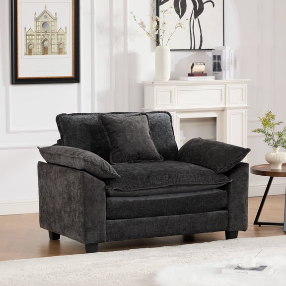 FFZ Cloud Sofa Single Seat with Breathable Chenille Fabric and Ergonomic Support, Black