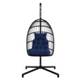 thumbnail image 4 of CorLiving Ember Resin Wicker and Steel Hanging Egg Chair with Cushions, Black/Blue, 4 of 7