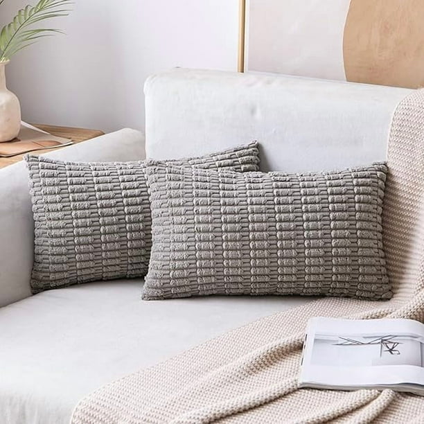 wonima02 MIULEE Pack of 2 Corduroy Decorative Lumbar Throw Pillow Covers 20x12 Inch Soft Boho Striped Pillow Covers Modern Farmhouse Home Decor for Sofa Living Room Couch Bed Light Grey