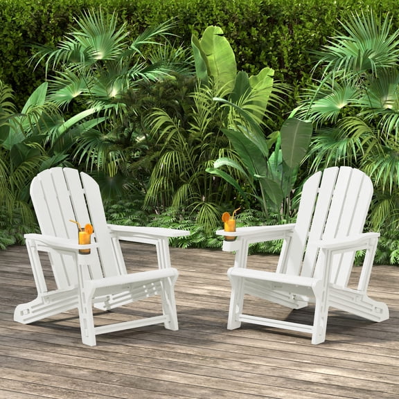 WestinTrends Azura Tool-Free Assembly Outdoor Patio HDPE Plastic Adirondack Chair with Cup Holder (Set of 2), White