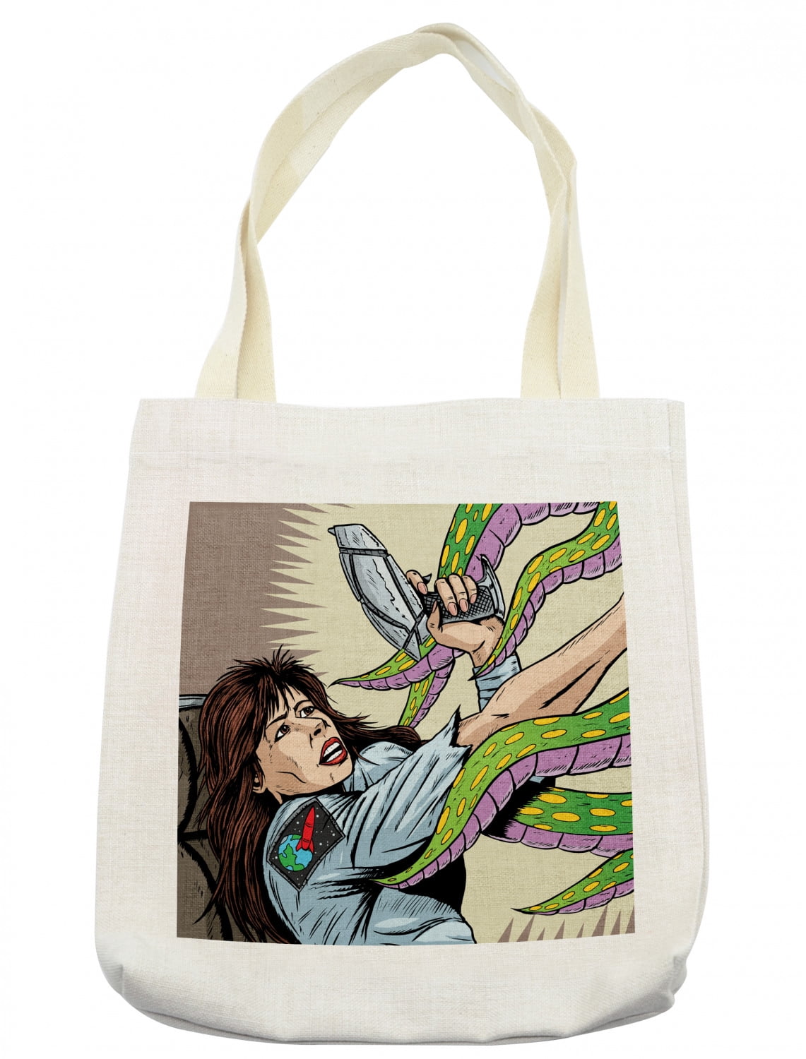 Outer Space Tote Bag, Alien Attacks Terrified Uniform Woman Human ...