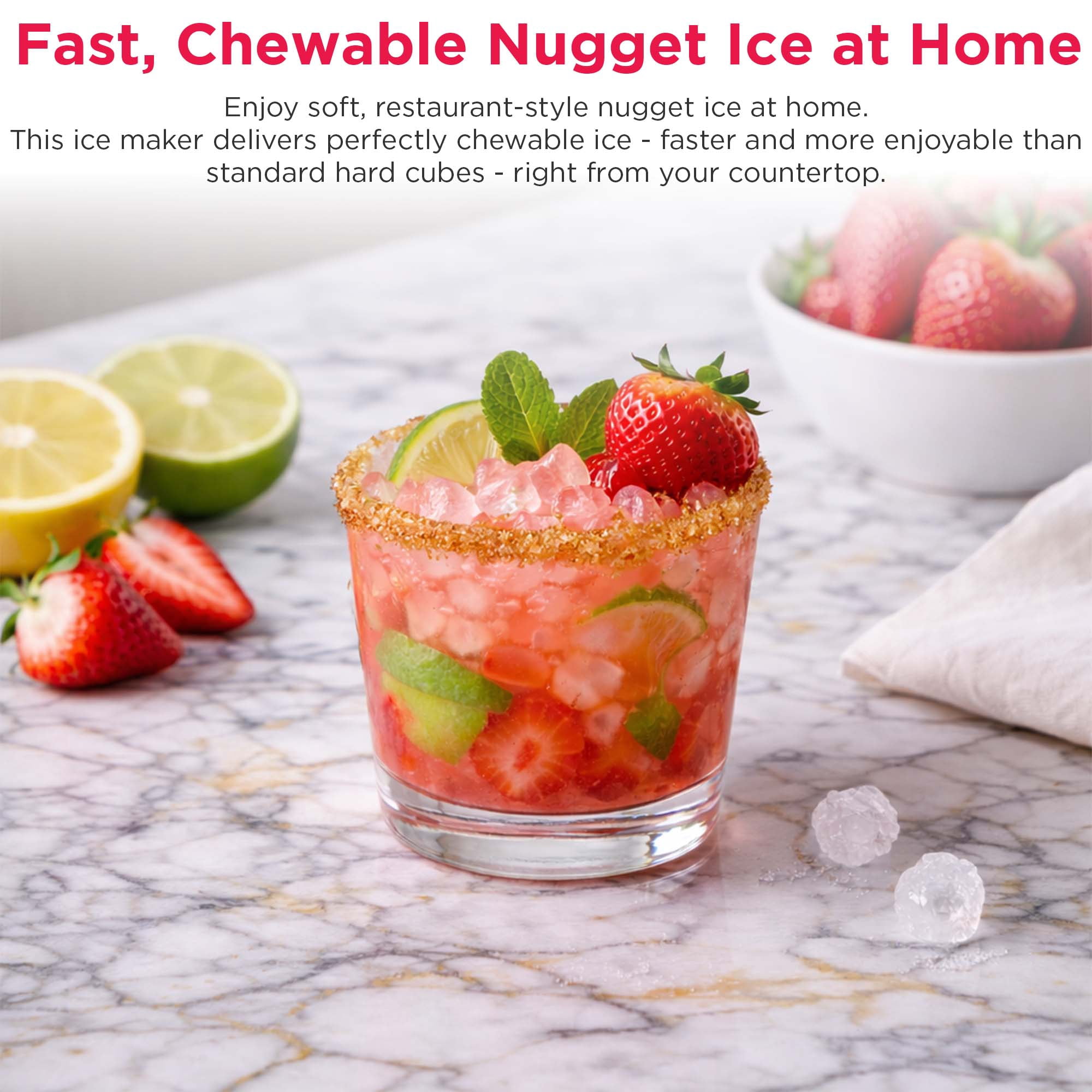 Frigidaire Gallery 33 lbs. Touchscreen Nugget Ice Maker with Dispenser, Self-Cleaning Countertop Ice Machine, White