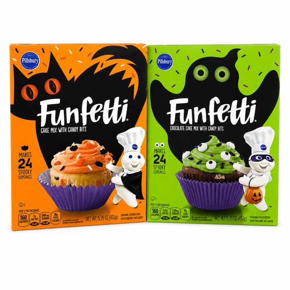 Pillsbury Funfetti Halloween Cake Mix Bundle with Candy Bits, 15.25 oz, 2 Pack