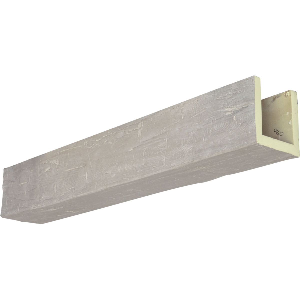 12"W x 8"H x 10'L 3-Sided (U-beam) Hand Hewn Endurathane Faux Wood Ceiling Beam, White Washed