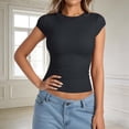 thumbnail image 3 of Aihuaihua Womens Cap Sleeve Tops Summer Crew Neck Short Sleeve Shirts Slim Fit Basic Ribbed Tees Y2K Going Out Crop Tops Black L, 3 of 6