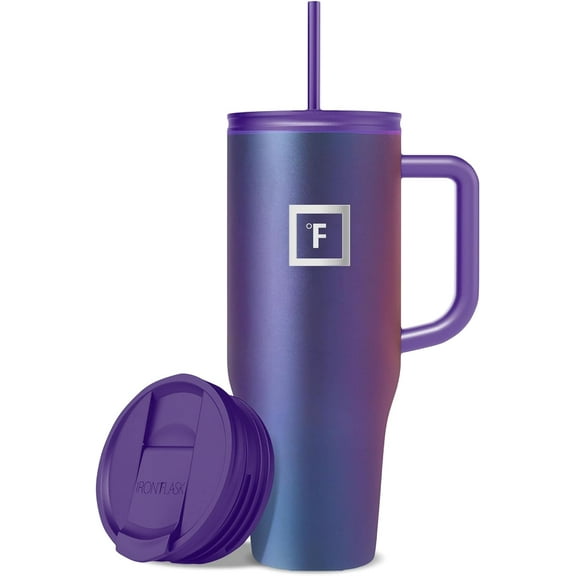 Co-Pilot Insulated Mug w/Straw & Flip Cap Lids - Cup Holder B for Hot, Cold Drink - Leak-Proof - Water, Coffee Portable Travel Mug - Aurora, 40 Oz