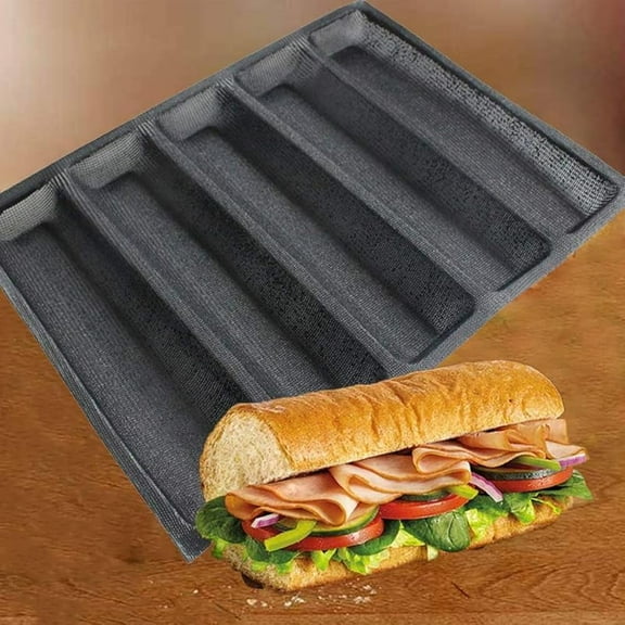 XUET Silicone Perforated Baking Forms Sandwich Mold French Baguette Bread Pan Food Mat 5 Loaf Non-Stick Baking Liners