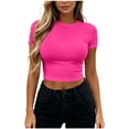 thumbnail image 2 of Otntypg Womens Short Sleeve Cropped Athletic T Shirts - Buttery Soft Summer Crop Tops Slim Fit Y2k Basic Solid Color Crew Neck Tees for Workout Going Out Tshirts, 2 of 7