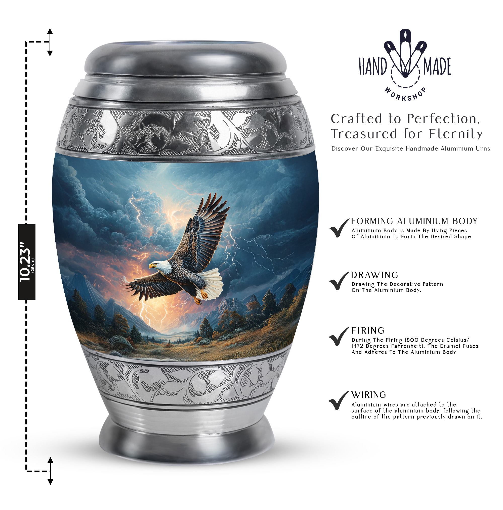SABURIAL Eagle Urn - Small Cremation Urn For Ashes Adult Male Dad - Keepsake Funeral Urns For Women - Combo Of 10 Inch & 3 Inch