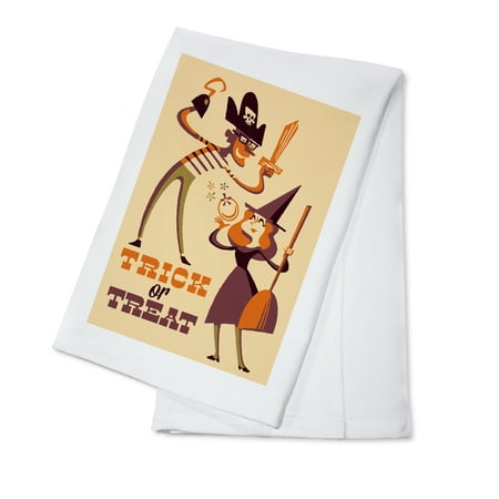 Trick or Treat - Mom & Dad - Retro Halloween - Lantern Press Artwork (100% Cotton Kitchen Towel)