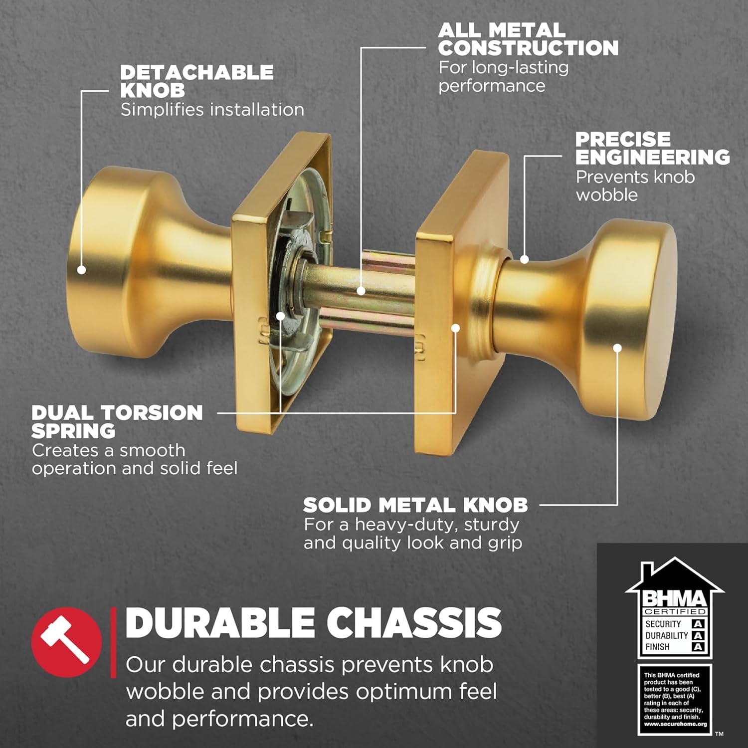 Kwikset Pismo Interior Passage Door Knob, Handle for Closet and Hallway Doors, Non-Locking Doorknob, Satin Brass, Square, Microban Protection