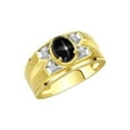 thumbnail image 3 of RYLOS Men's Rings Yellow Gold Plated Silver Rings Classic Designer Style 8X6MM Gemstone & Diamond Ring Black Star Sapphire March Birthstone Rings For Men Size 11, 3 of 7