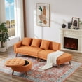 thumbnail image 2 of 107" Contemporary Sofa,Stylish Sofa Couch with a Round Storage Ottoman and Three Removable Pillows,PU Sofa for Living Room Home Office,Orange, 2 of 7