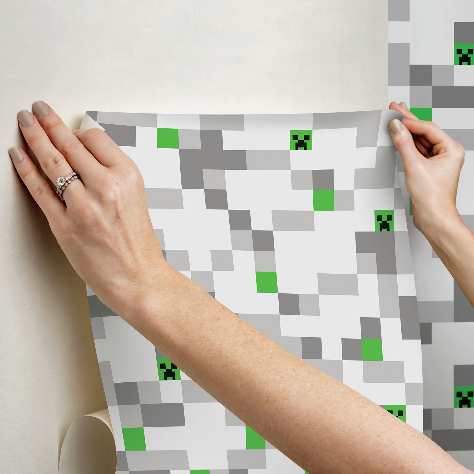 Minecraft Grey Pixel Creeper Peel & Stick Wallpaper, 1 roll